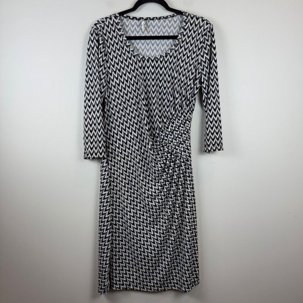 Calvin Klein Dress Womens 4 Black White Chevron Print Ruched Stretch Career Work